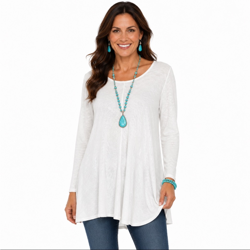 FADED GLORY White Long Sleeve Flowy Tunic Top Size Large